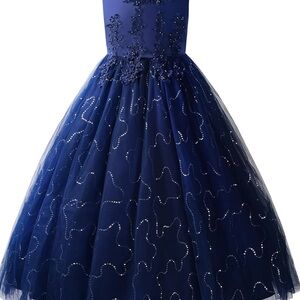 Blue Halter Neck Sleeveless Girls Gown, Jr Bridesmaid/pageant gown/flower girl.